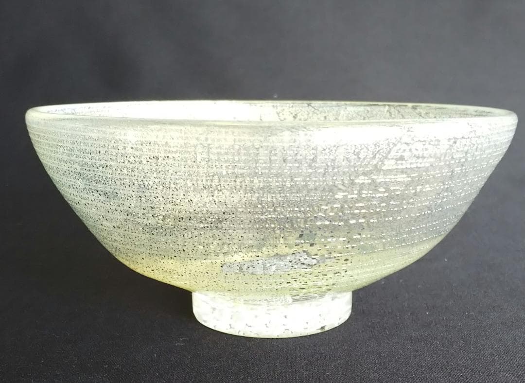 新品未使用☆藤原奈津江作 吹きガラスボール 「箔花」銀箔と花の