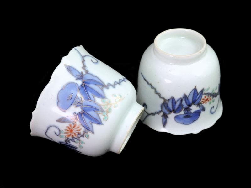 古伊万里 染錦 朝顔の図 向付 猪口 2客 E147AS-fbrg