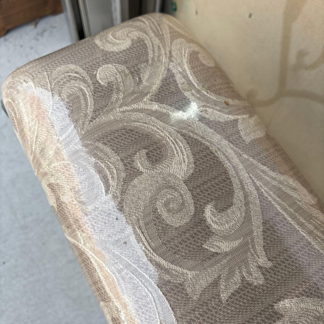 フレンチアンティーク風 ロートアイアン ファ ブリック ベンチ スツール