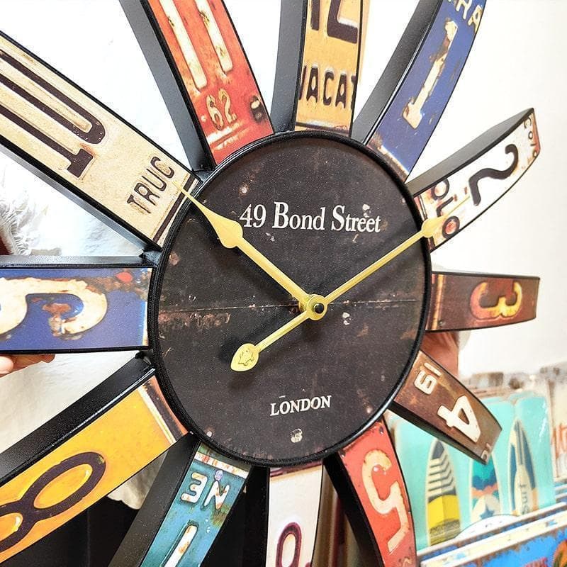 掛時計 巨大 アンティーククロック ナンバープレート 大きい カラフル 壁掛け