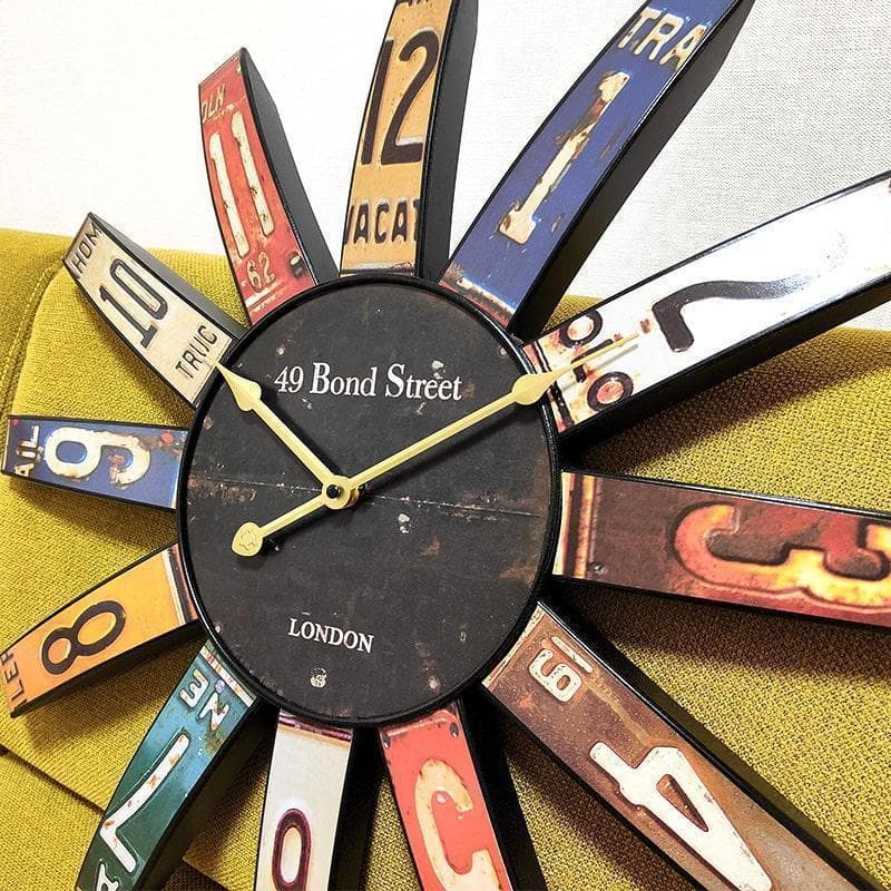 掛時計 巨大 アンティーククロック ナンバープレート 大きい カラフル 壁掛け