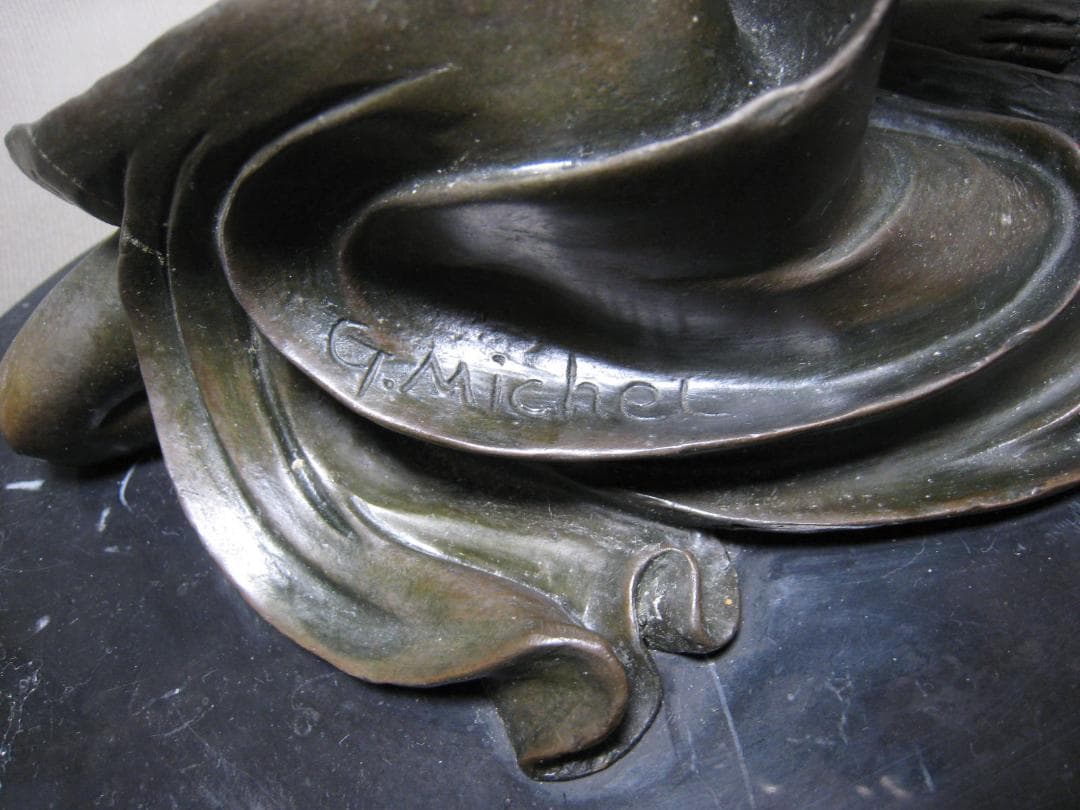 ブロンズ像　舞女　G. Michiel　銅像　インテリア　大理石台座　38ｃｍ