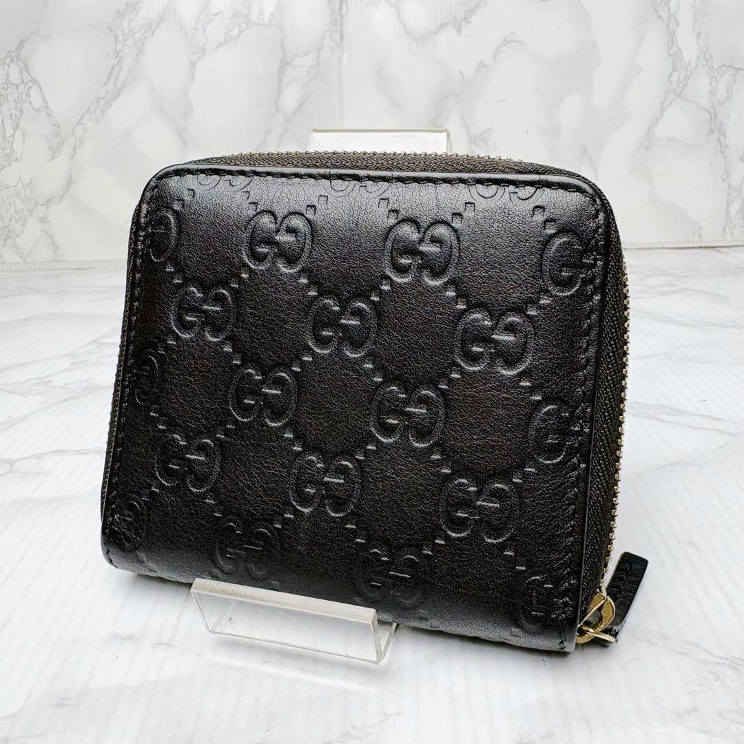 501 未使用級 GUCCI シマ 二つ折り財布 ラウンドファスナー ux7