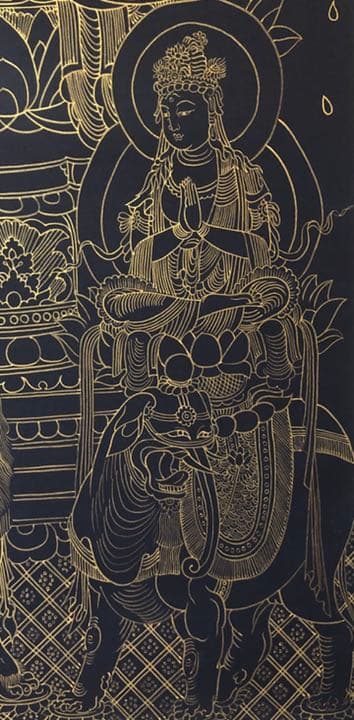 紺地金泥 釈迦三尊像 仏画 古画 日本画 希少 模写作品 送料込