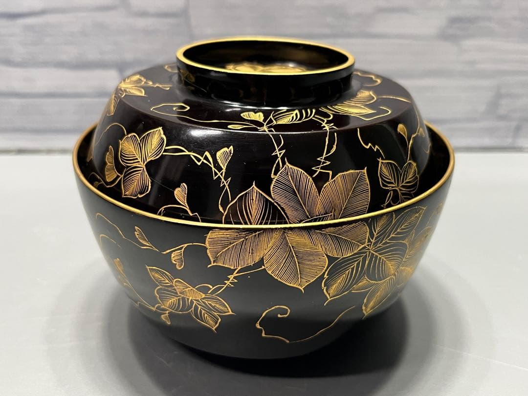 時代　極上　輪島塗　沈金蒔絵　煮椀　吸物椀　五客　木製　おすすめ品