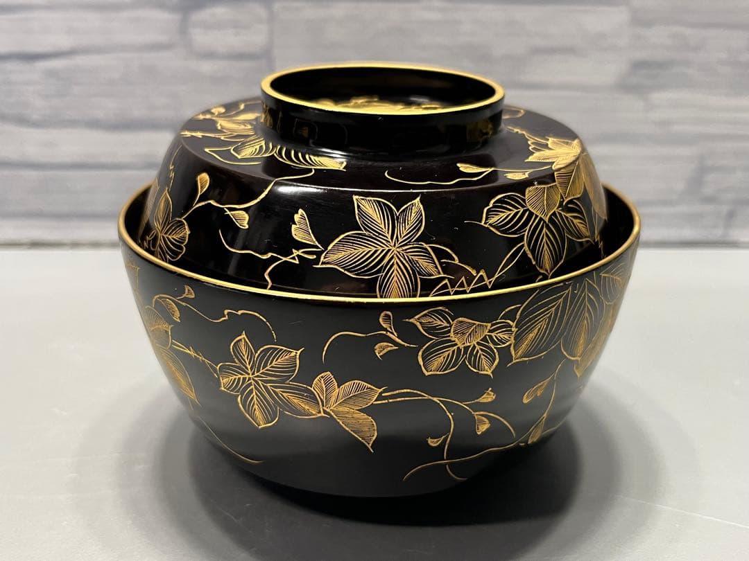 時代　極上　輪島塗　沈金蒔絵　煮椀　吸物椀　五客　木製　おすすめ品