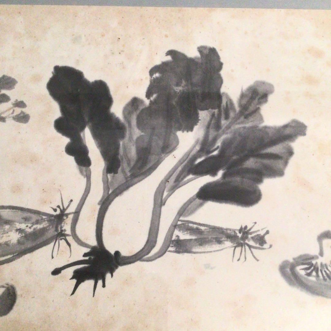 No3137  扁額装　在銘　日孝　宣義　款　水墨野菜画賛　日々是好日　送料無料