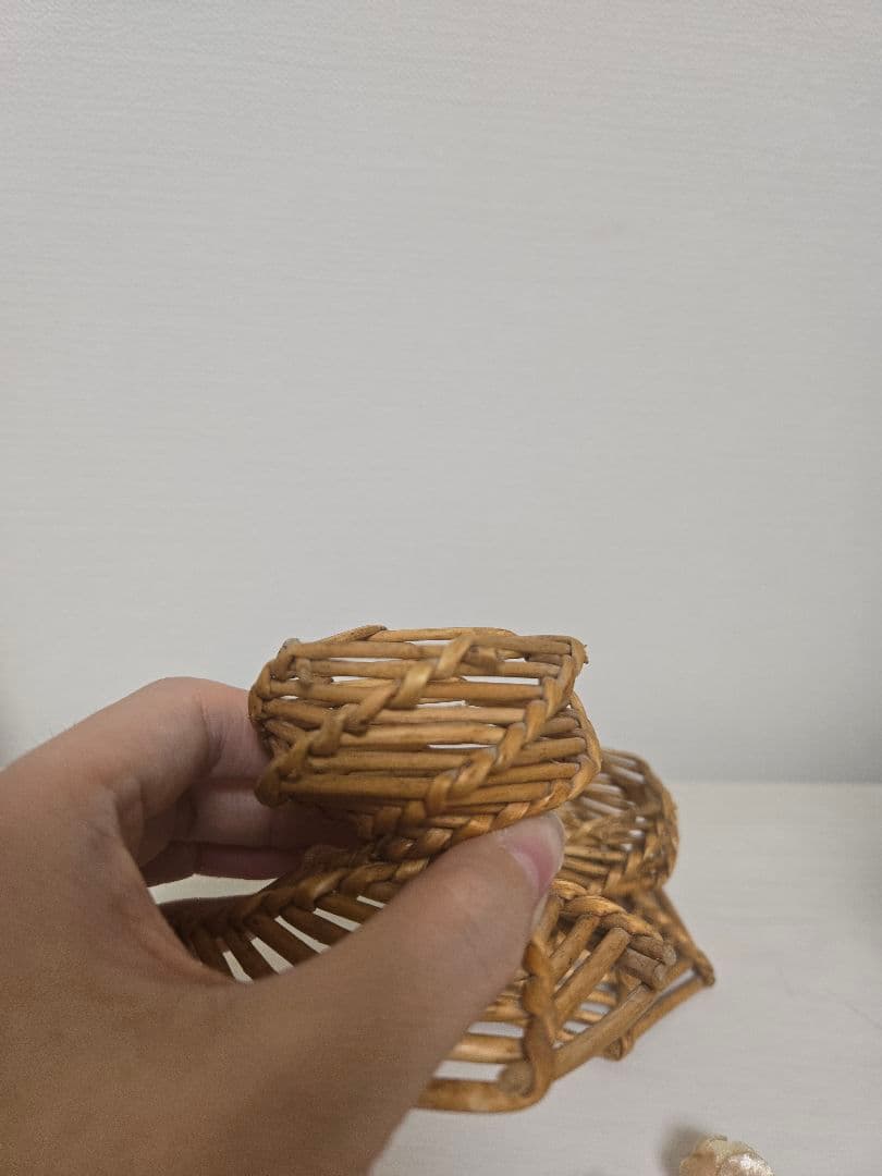 レアフランスアンティーク柳編みエッグスタンドペアラタン