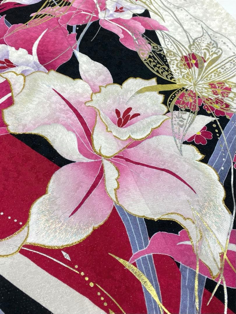 振袖 豪華 銀通し 刺繍 金彩 紋意匠 グリッター箔 カトレア 身丈171cm