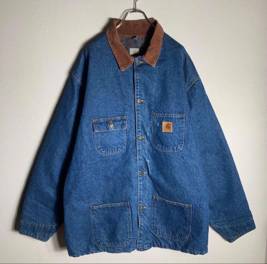 【USA製】Carhartt カバーオール デニムチョアコート 襟コーデュロイ