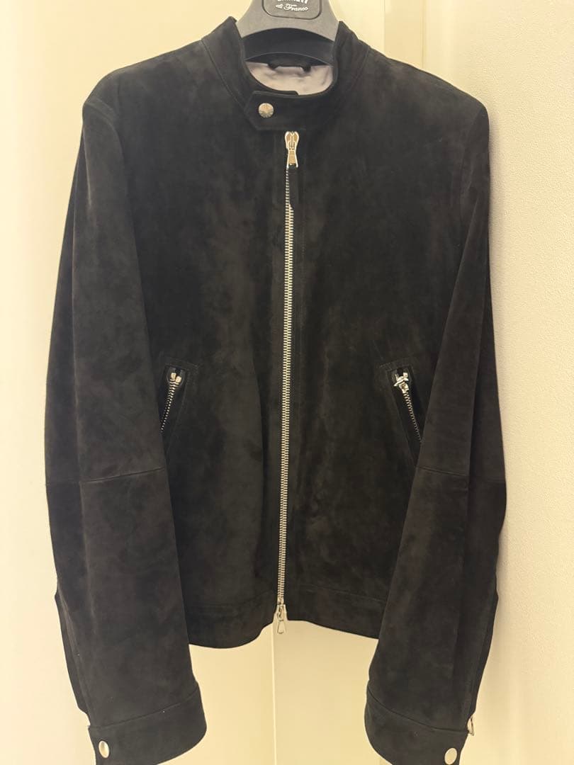 スエード シングルライダースジャケット 黒 スエード ホースハイド JUDE シングルライダースジャケット - BLACK