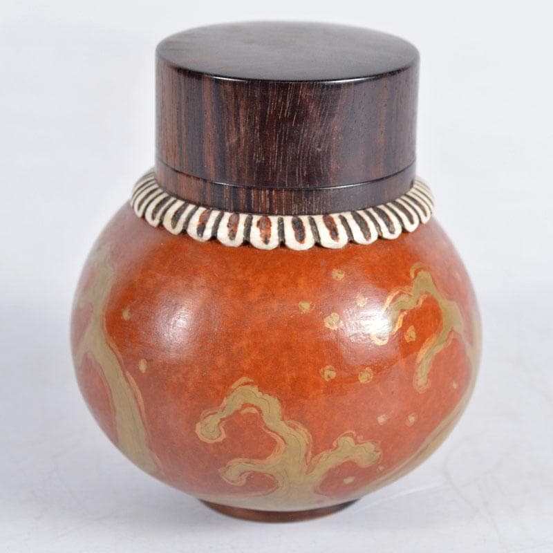 煎茶道具　瓢箪胴黒柿蓋製　波蒔絵　獣骨装飾　茶入　茶壷　M　R4656