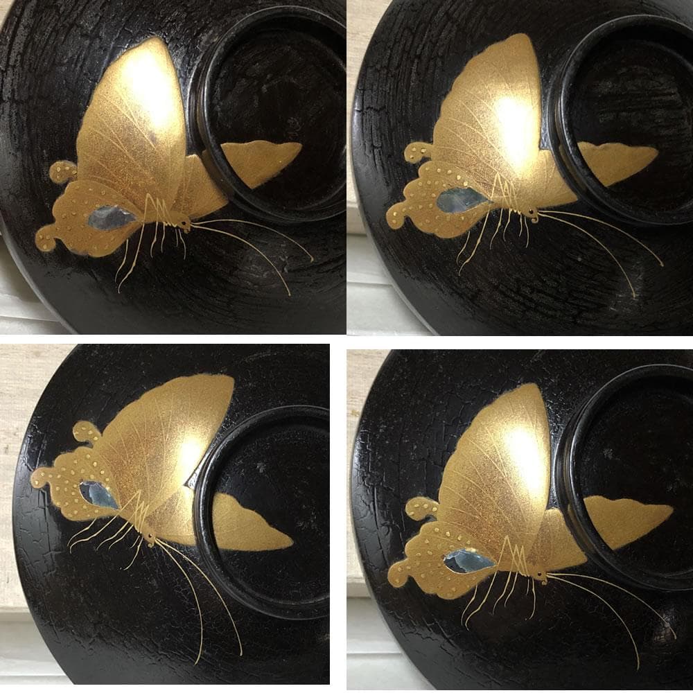 e2697 蝶蒔絵 煮物椀 五客 木箱入り 蒔絵 吸物椀 懐石道具