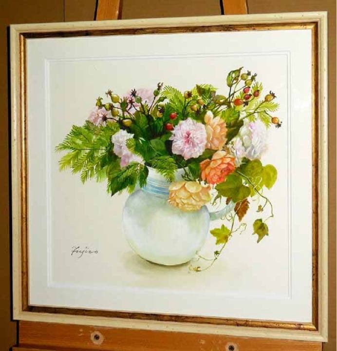 貴重な肉筆原画 橋本不二子 仮題 メタセコイヤのグリーン 水彩画 直筆