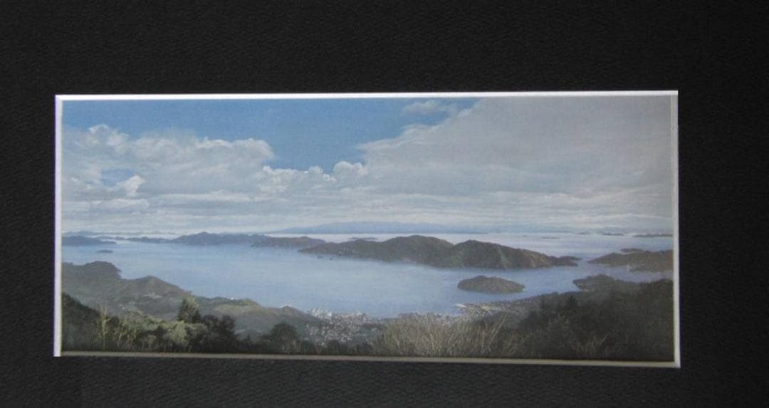 大畑稔浩、【川尻と瀬戸内海】、希少な額装用画集より、新品額装付、状態良好