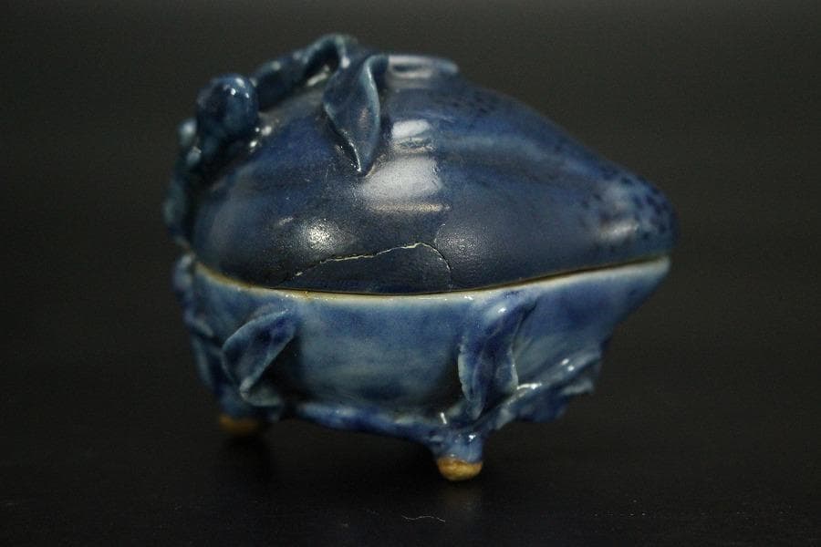 龍茶道具 中国美術 青花 果実 香合 古美術(AZ994)