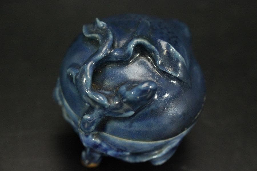 龍茶道具 中国美術 青花 果実 香合 古美術(AZ994)