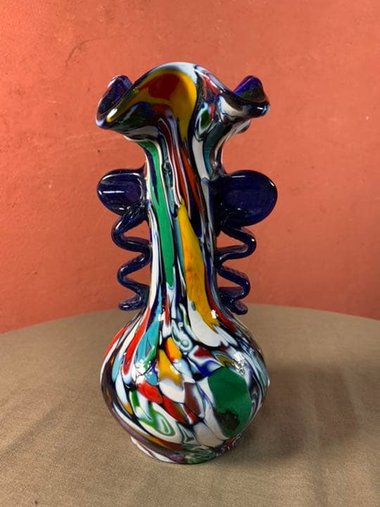 アンティーク　マルチカラー　ムラーノ ミルフィオリ　ベネチアンガラス花瓶 アンティーク マルチカラー ムラーノ ミルフィオリ ベネチアンガラス花瓶