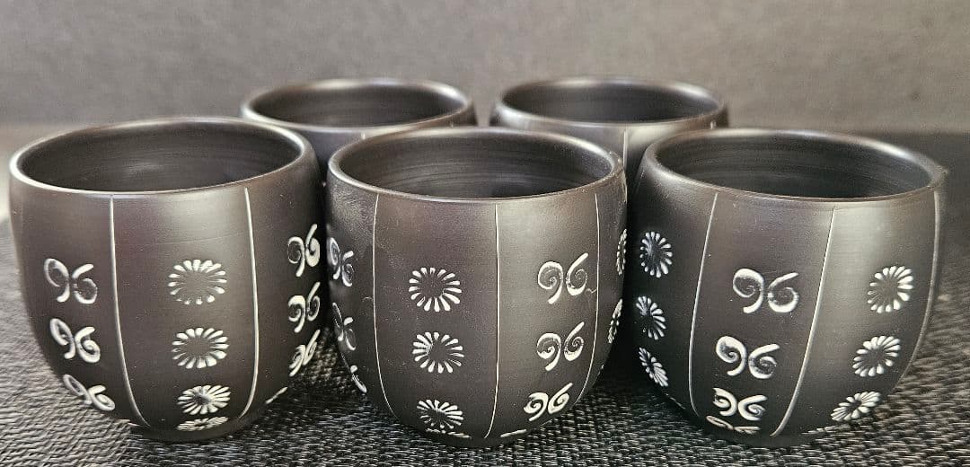 常滑焼　名工　柴田好明　作　黒泥茶注　急須　煎茶碗　5客　常滑茶注　茶道具　茶器