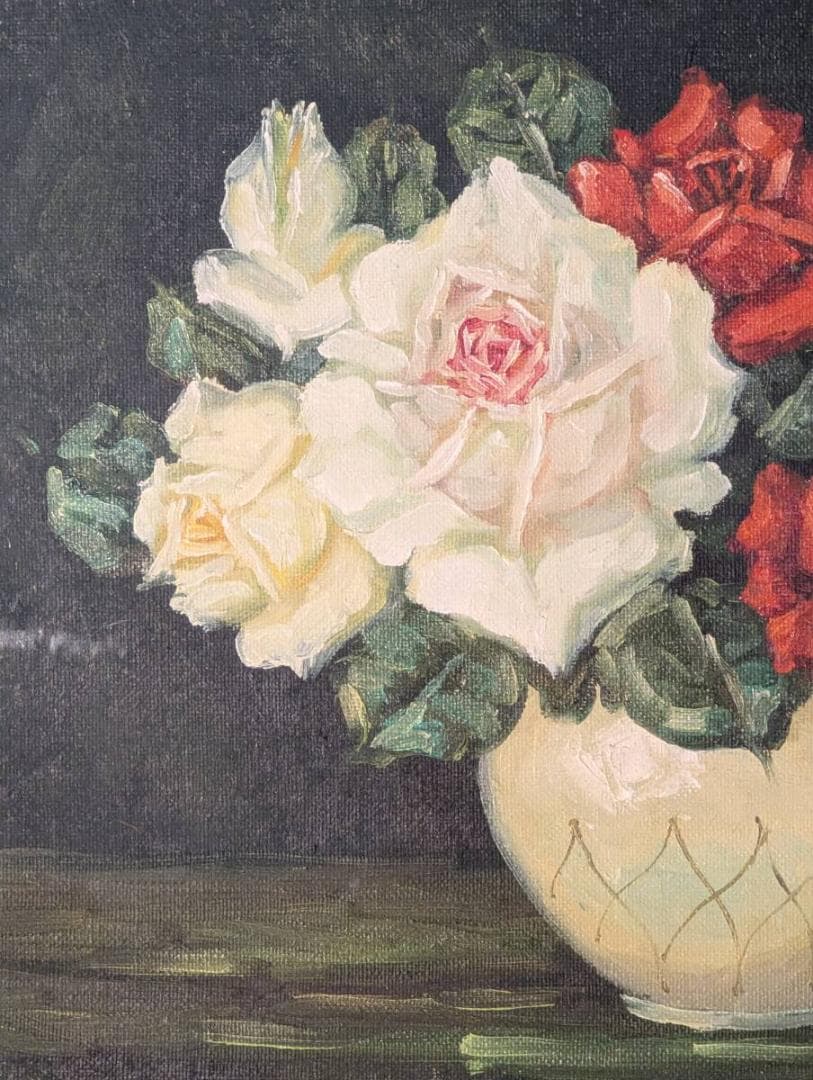 【真作】絵画　油彩6号　華やぐ薔薇の饗宴　優雅な一輪一輪　美しい調和　Y104