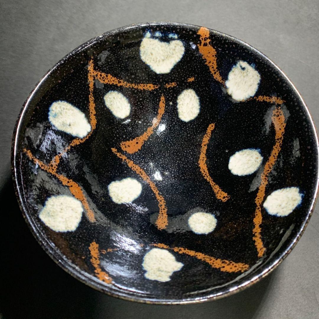 清水保孝 天目釉 白彩茶碗 共箱 共布 茶道具 父 人間国宝 清水卯