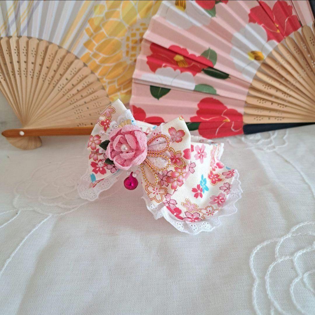 ゆはま様専用、幅広シュシュ(紫)つまみ細工、わんちゃん猫ちゃん用 猫