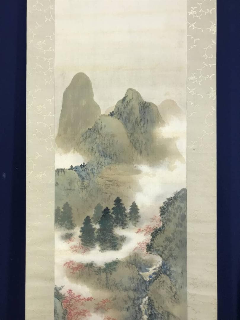 真作/奥谷秋石/秋山帰樵図/山水図/秋景山水図/掛軸/名家伝来/AE-13