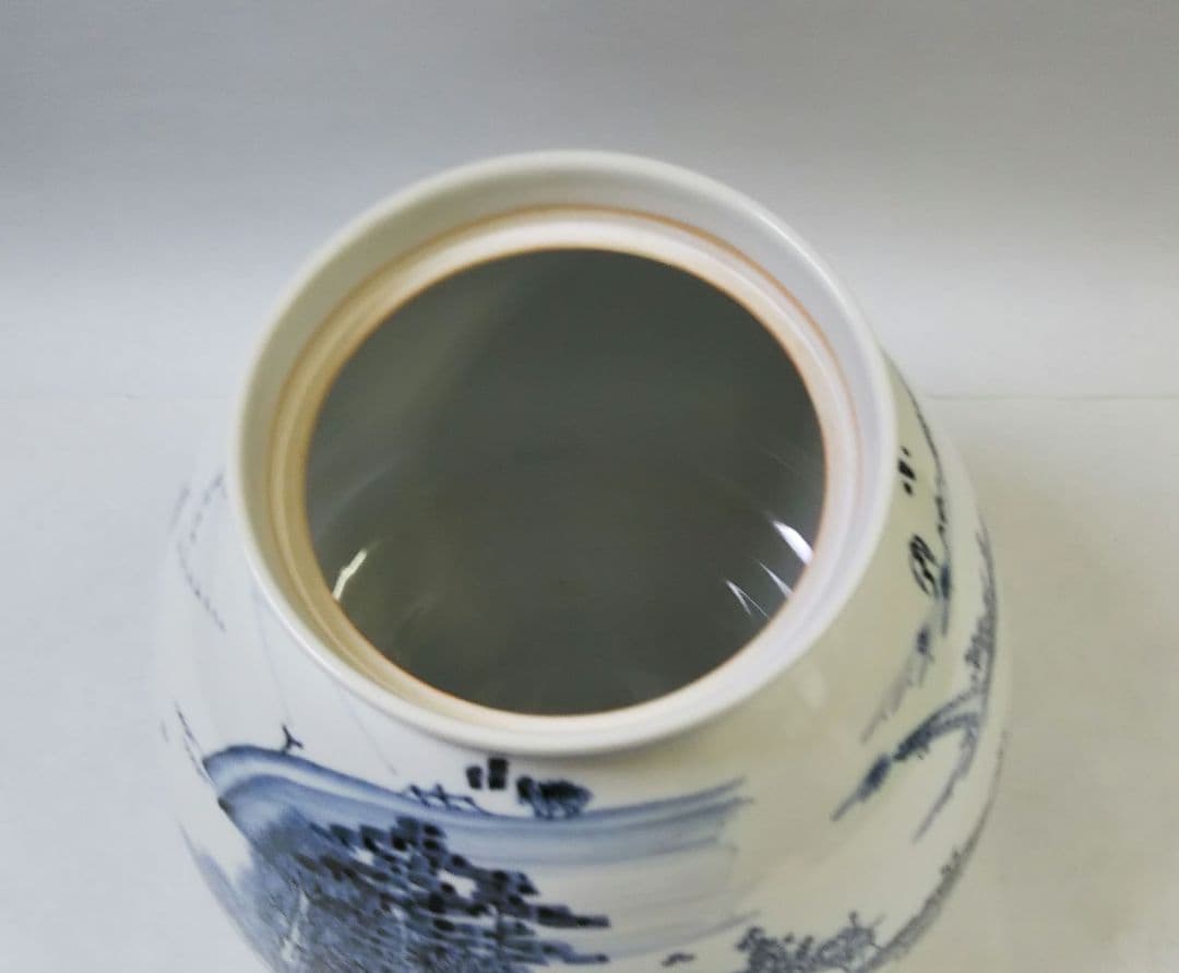 茶道具 水指 膳所焼 染付 近江八景 芋頭 ぜぜ 陽炎園 岩崎新