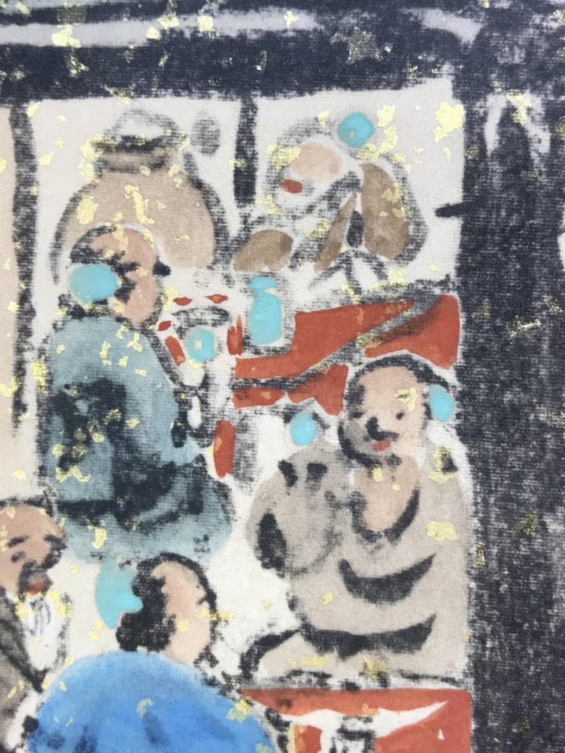 【複製】富岡鐵斎/扇面酒店図/人物図/印刷/工芸品/掛軸☆宝船☆AD-456