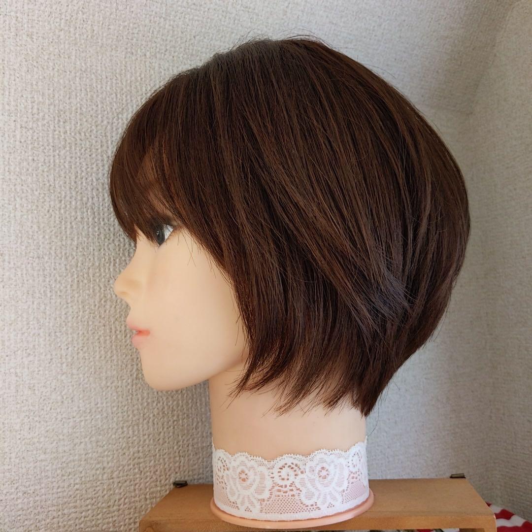 ★サラサラ高級人毛100%★ショート②　ブラウン　フルウイッグ　かわいいかつら