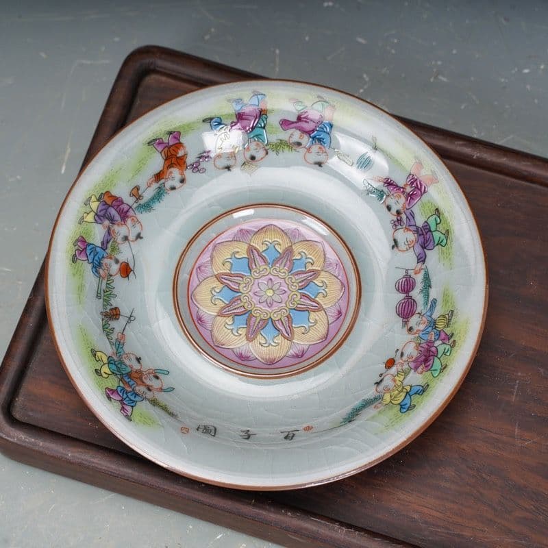 景徳鎮 陶磁器 百子図三才蓋碗 茶碗 茶道具 煎茶器 新品未使用