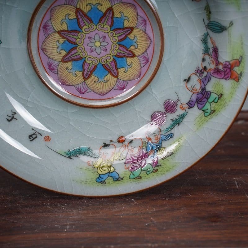 景徳鎮 陶磁器 百子図三才蓋碗 茶碗 茶道具 煎茶器 新品未使用