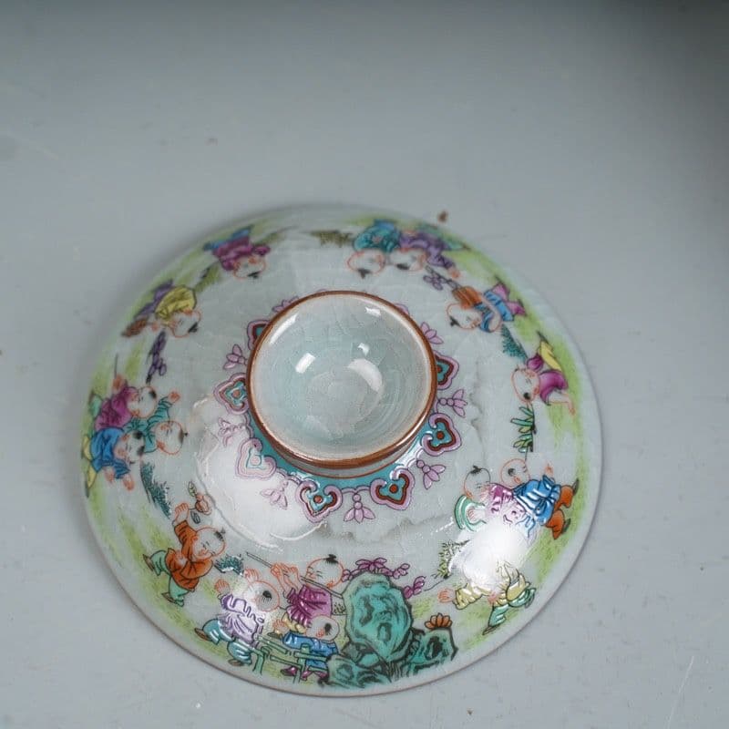 景徳鎮 陶磁器 百子図三才蓋碗 茶碗 茶道具 煎茶器 新品未使用