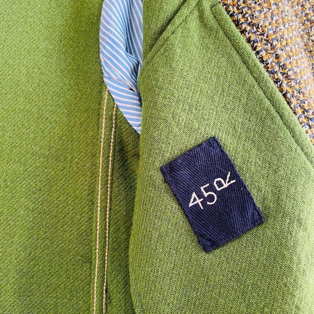 定価8.6万✨未使用級 45R アーミッシュツイード ロングコート ロゴ 緑 3