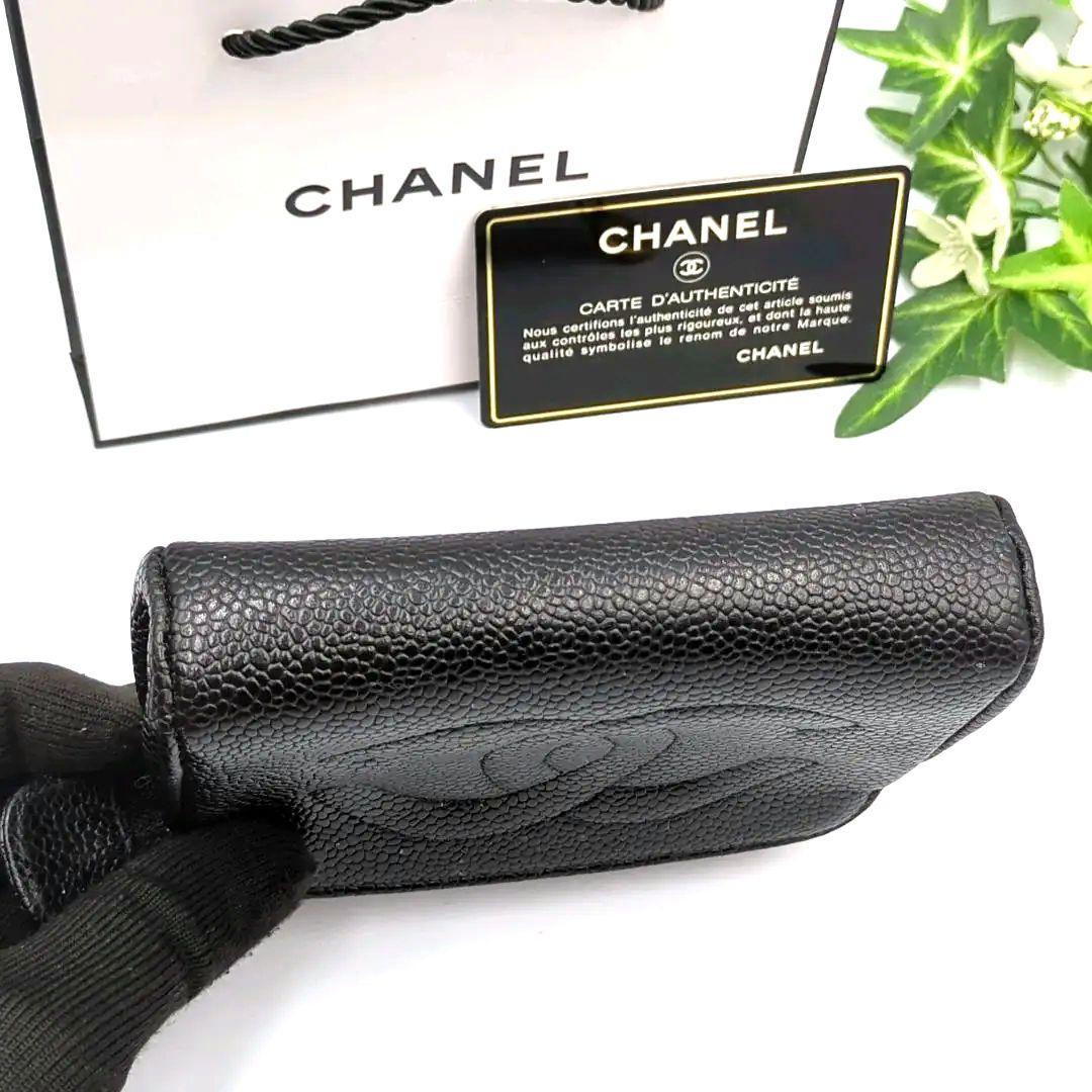 CHANEL　シャネル　ブラックレザー ミニポーチ ケース　コスメポーチ