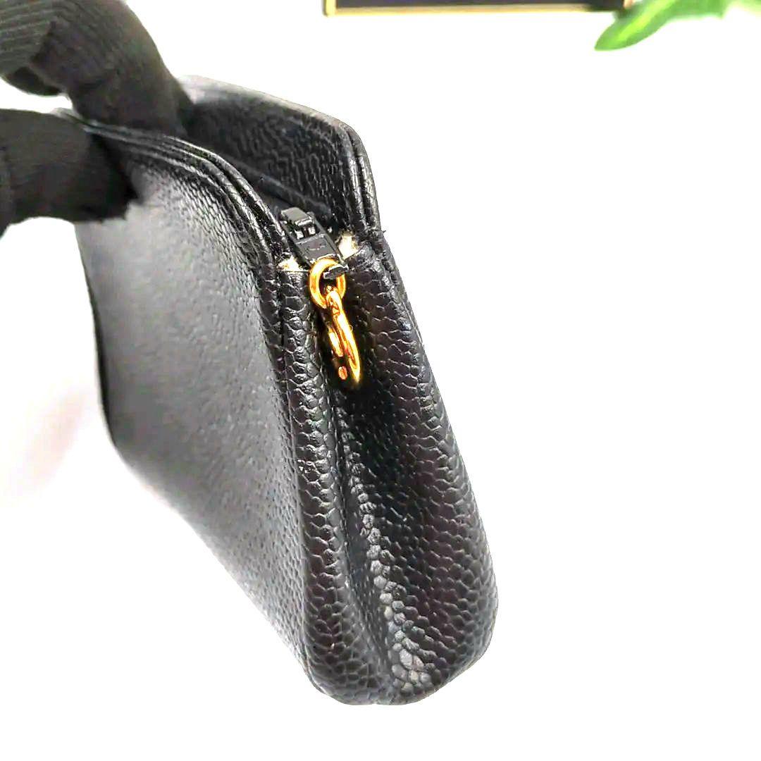 CHANEL　シャネル　ブラックレザー ミニポーチ ケース　コスメポーチ