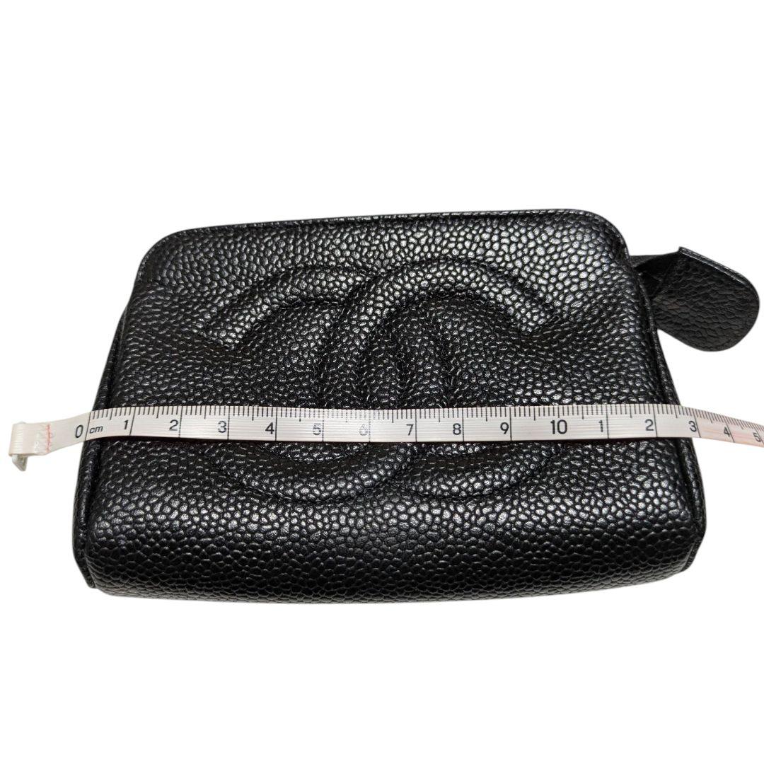 CHANEL　シャネル　ブラックレザー ミニポーチ ケース　コスメポーチ