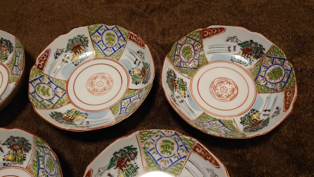 古伊万里　伊万里　なます皿　菓子皿　色絵　山水　５客