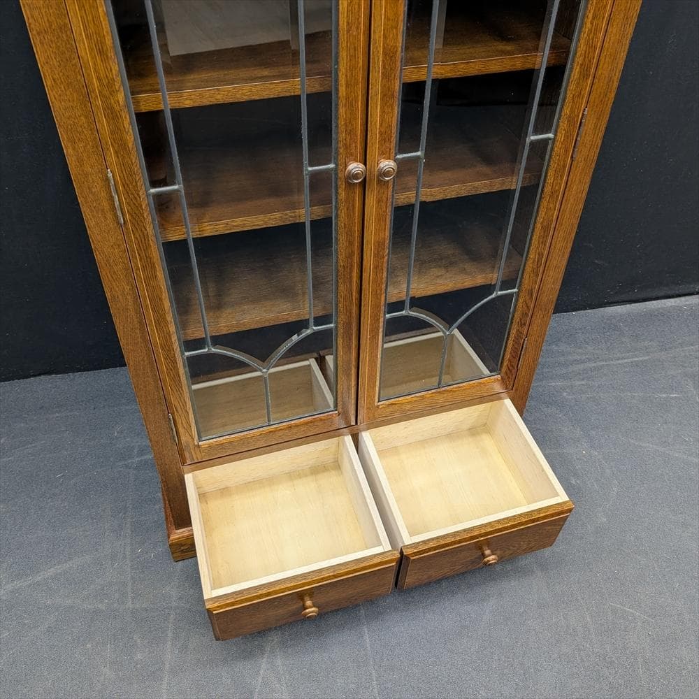 美品 三越家具 ブルージュ キャビネット 飾り棚 本棚 食器棚 ステンド