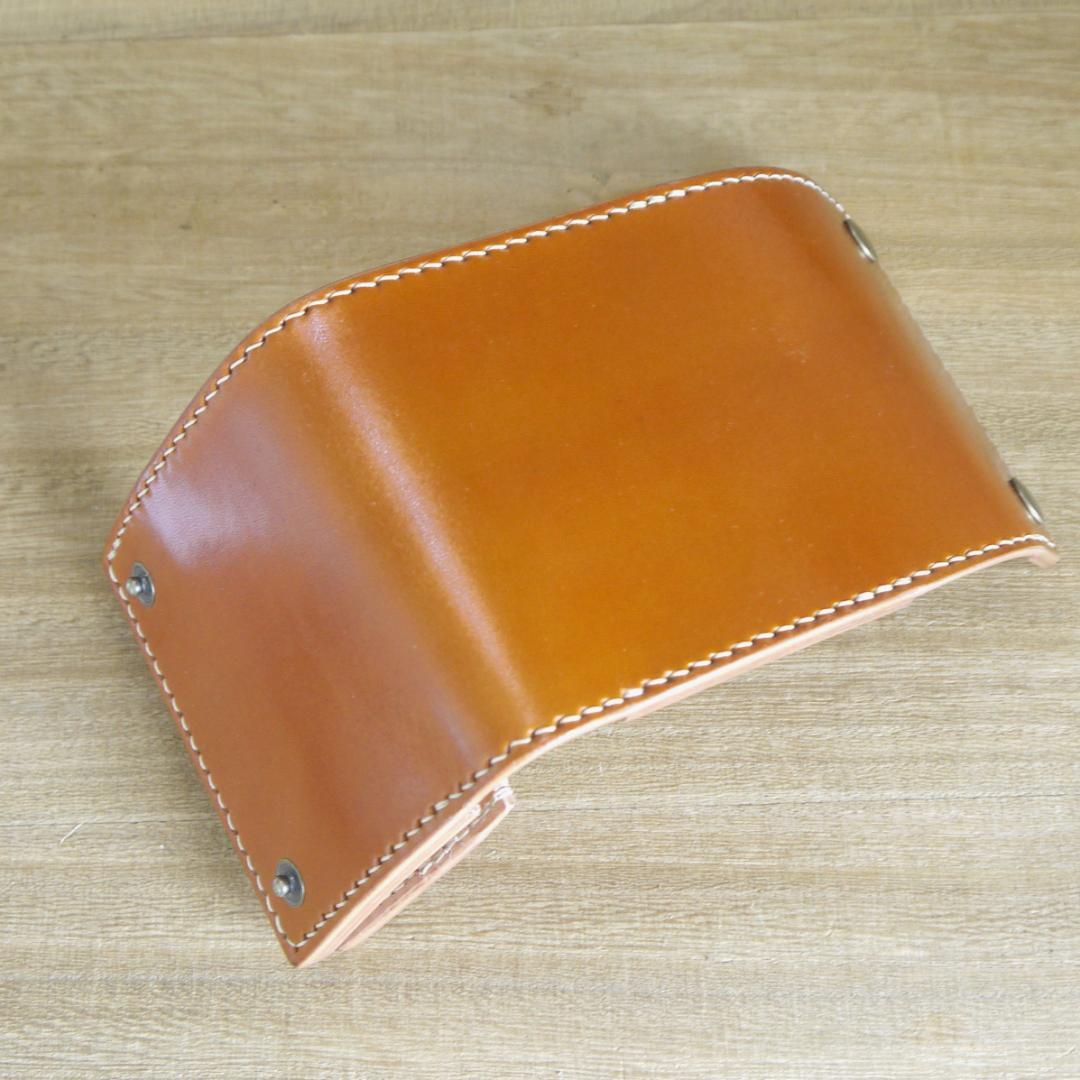 ヌメ革　栃木レザー　サドルレザー　コンパクトウォレット　三つ折　キャメル/生成り