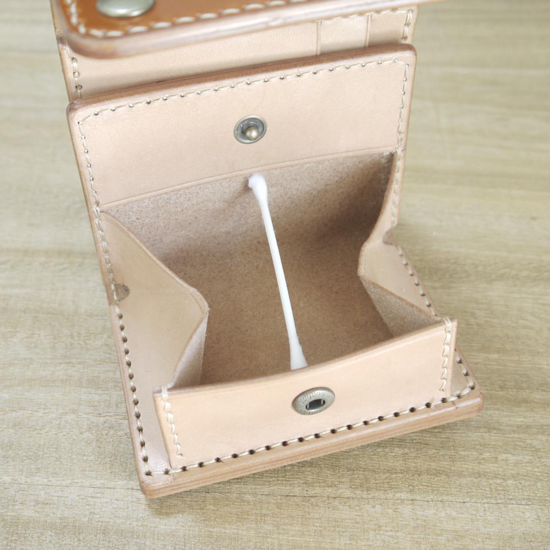 ヌメ革　栃木レザー　サドルレザー　コンパクトウォレット　三つ折　キャメル/生成り