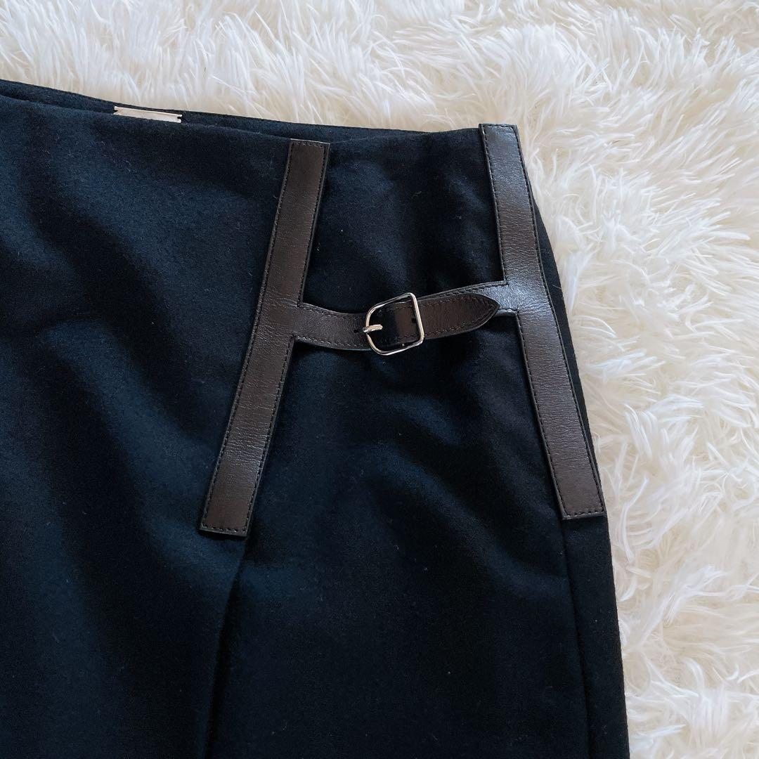 希少✨【エルメス】レザーベルト ラップスカート 巻きスカート ブラック ロゴ刻印