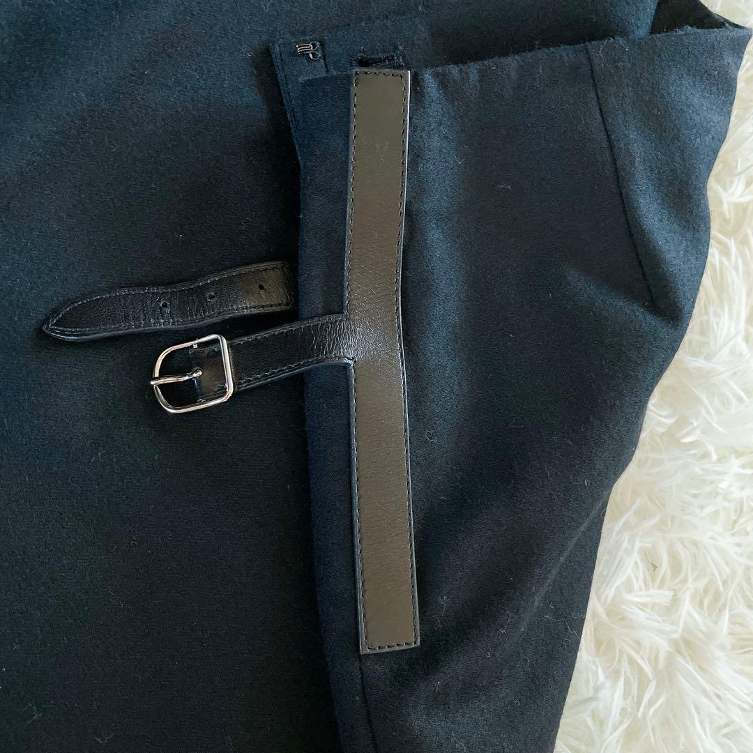 希少✨【エルメス】レザーベルト ラップスカート 巻きスカート ブラック ロゴ刻印