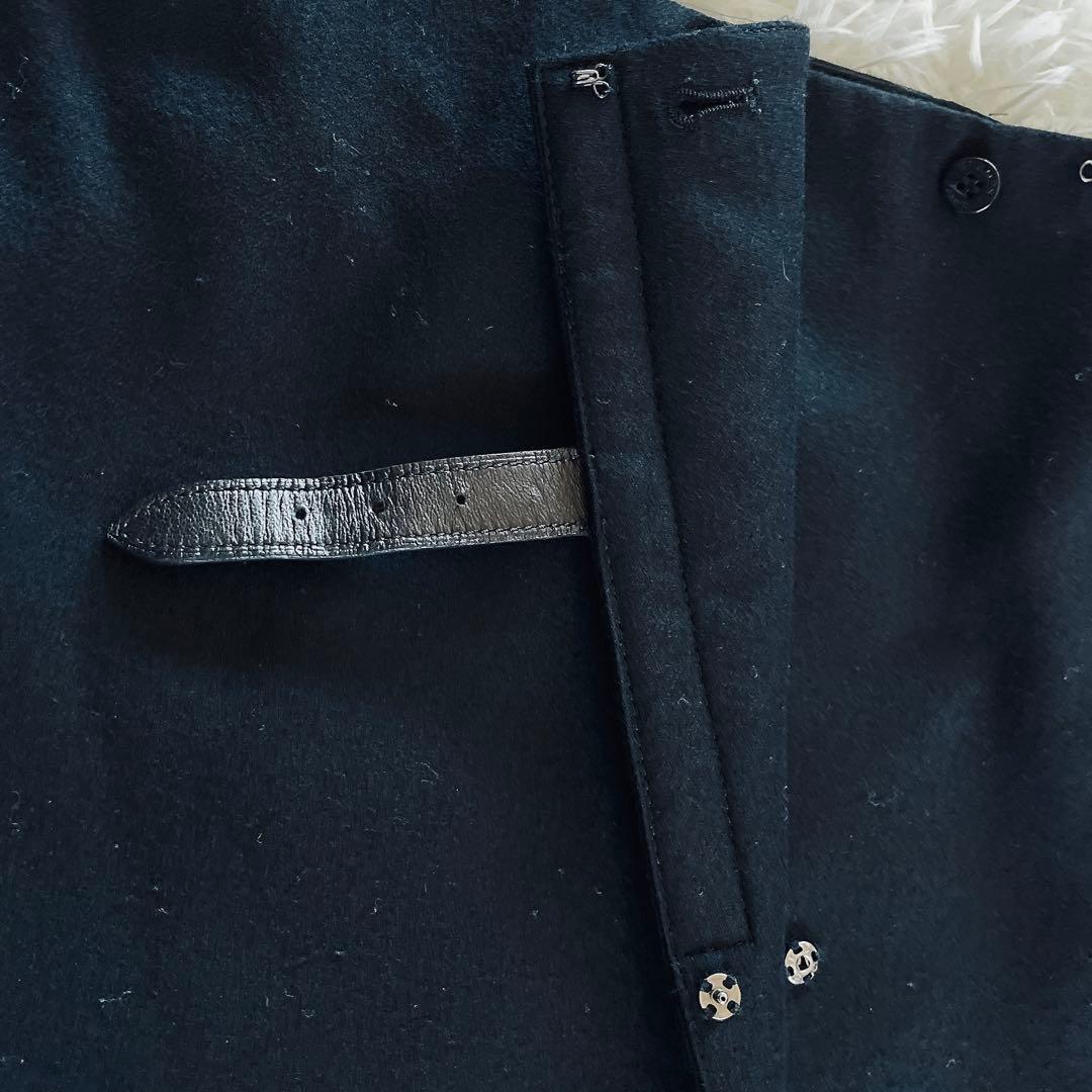 希少✨【エルメス】レザーベルト ラップスカート 巻きスカート ブラック ロゴ刻印