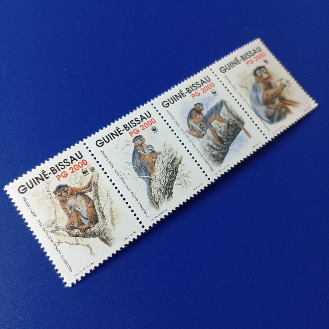 9443 外国切手 ギニアビサウ 1992年 絶滅危惧種のアカコロブス 4連刷