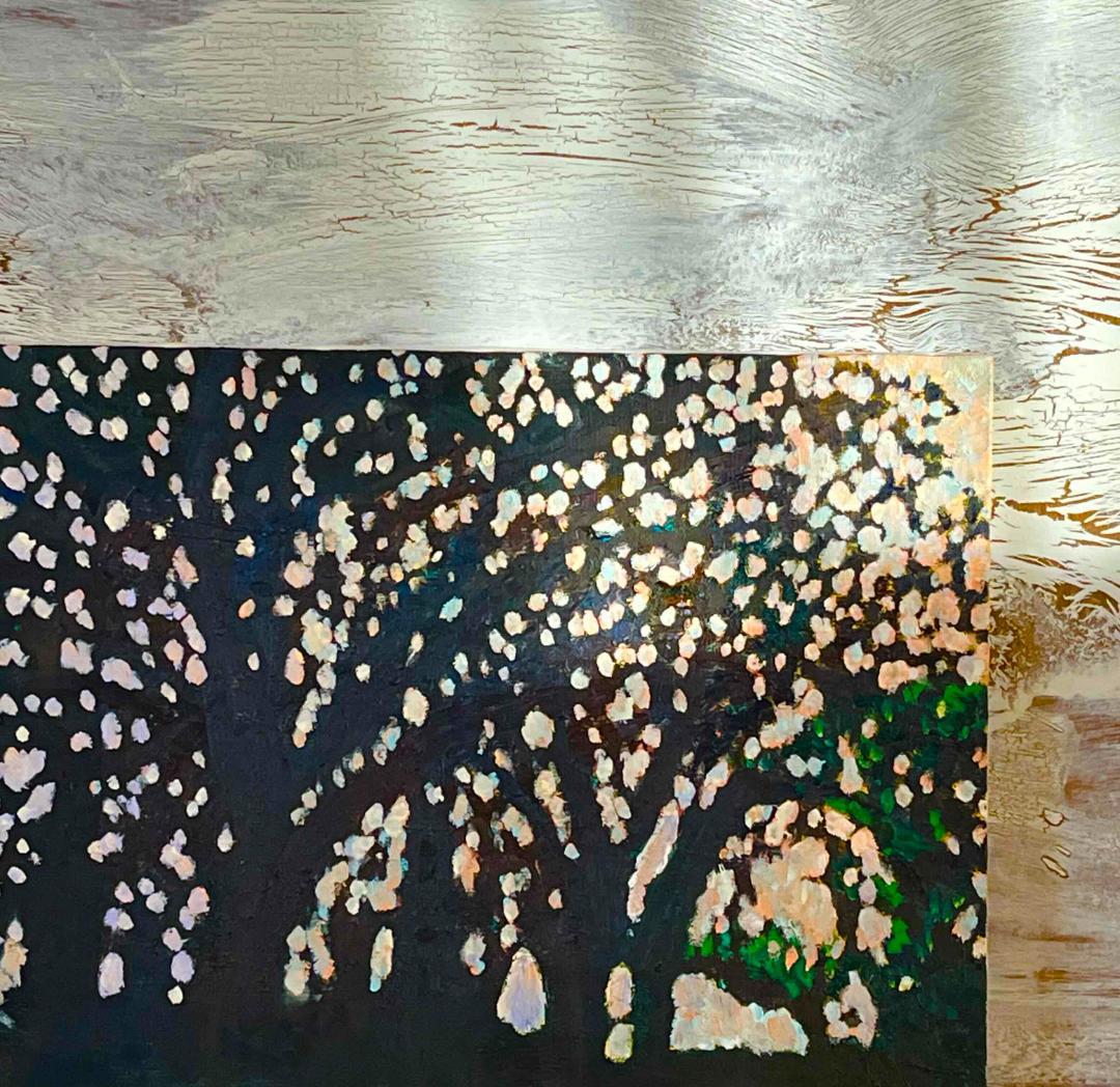 油彩画　原画「キラメク木漏れ日」アート　絵画 32×41㎝ F6　キャンバス