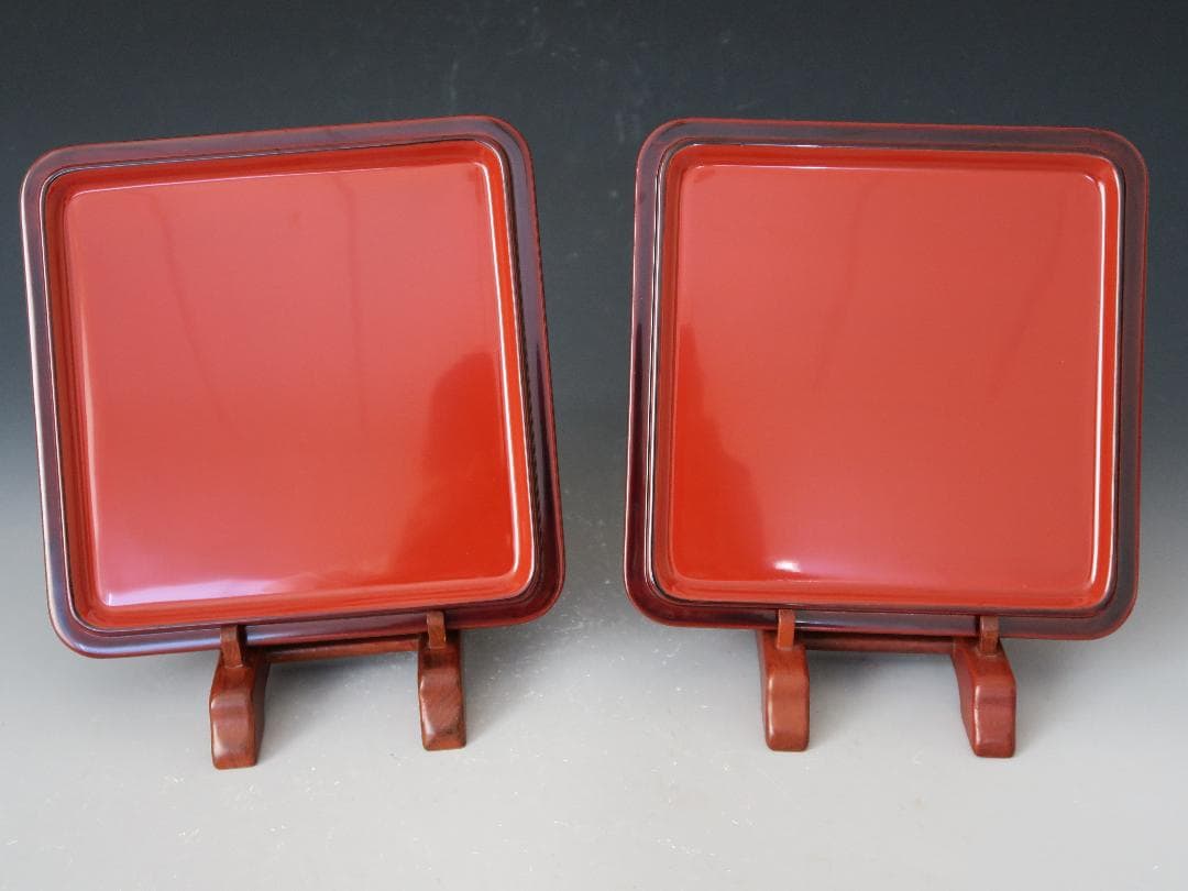 【輪島塗】溜塗 四季草花沈金 二段重 二セット ※底名あり 内朱塗 天然木 共箱