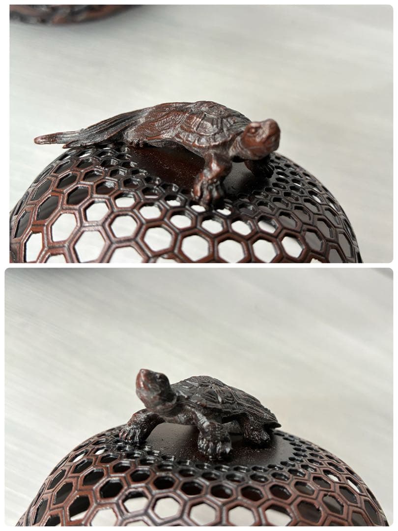 香炉 高岡銅器 彫金 佐野宏采 華鶴 亀 透かし蓋 茶道具 香道具