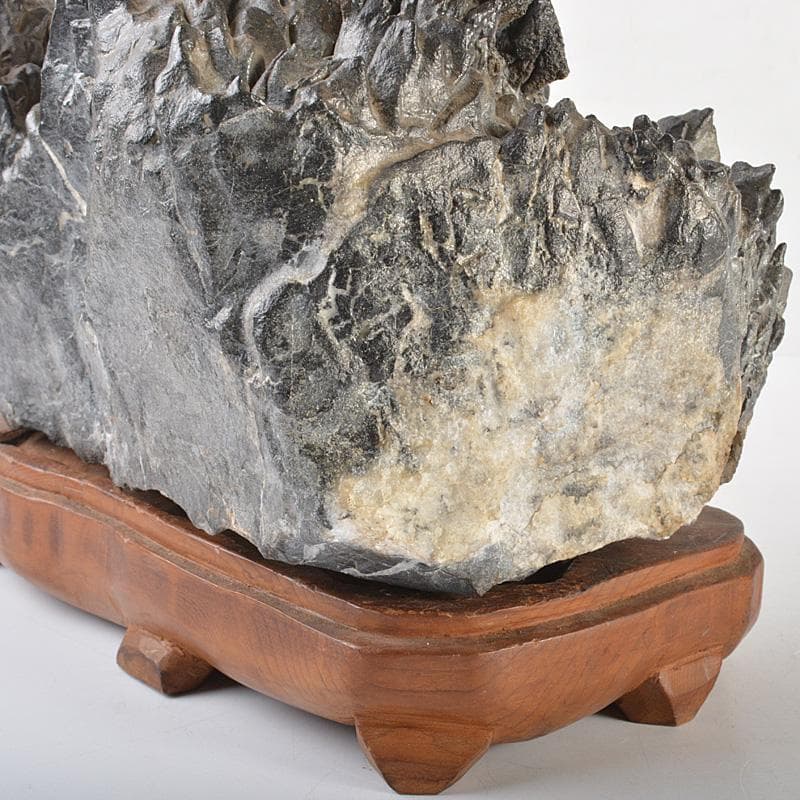 天然石 鑑賞石 太湖石 霊壁石 置物 重さ約5.4kg 唐木台付 CR7169F