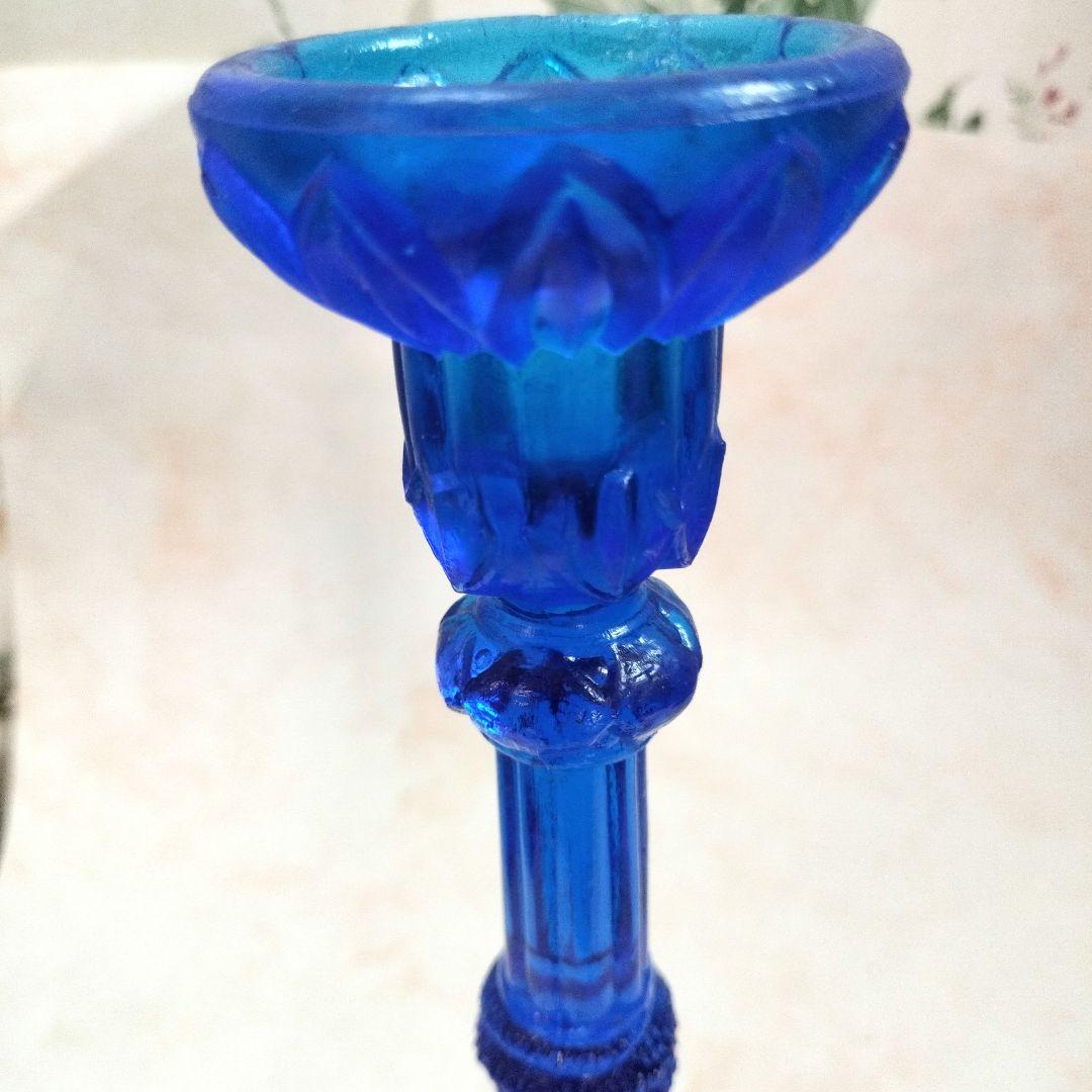 キャンドルスタンド 青いガラスのキャンドルホルダー コバルトブルー